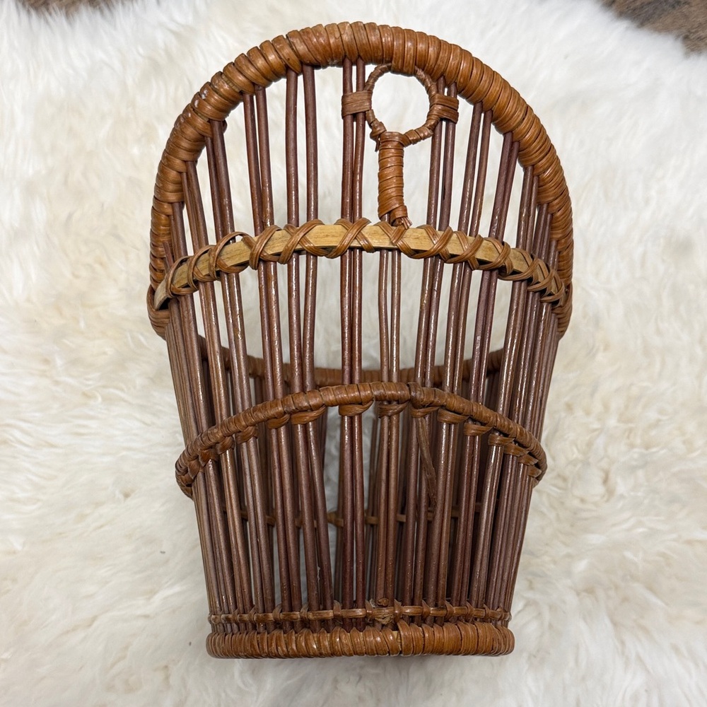 Vintage Woven Rattan Wall Basket plant holder Brown